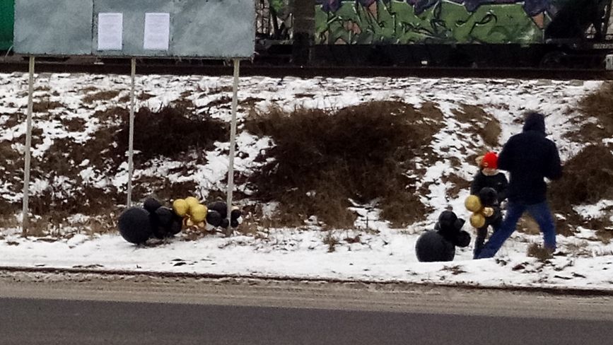 Повітряні кульки посеред тротуару, сосни і стовпи на Куликівського: фото дня